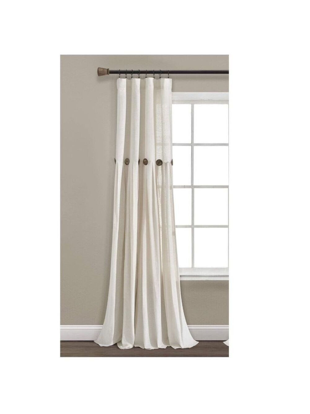 🍀🍀 Lush Decor Linen Button Window Curtain Panel 40" W x 84" L Off White NWT